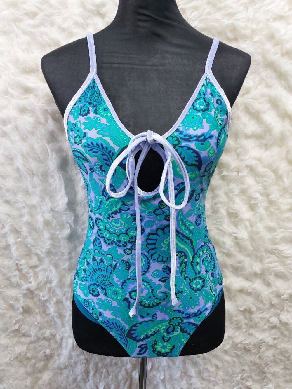 Aerie One Piece Swimsuit Blue and Green Paisley Cheeky UPF 50 Size M